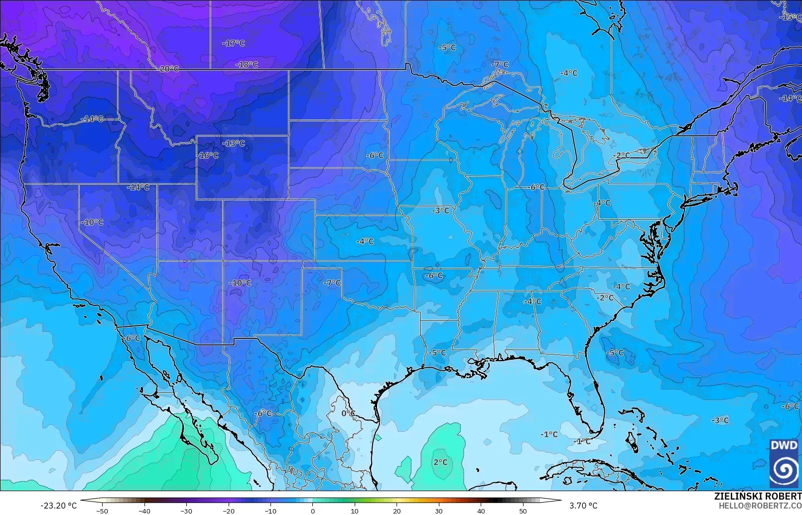 ICON modelo - Estados Unidos, Temperatura a 500 hPa