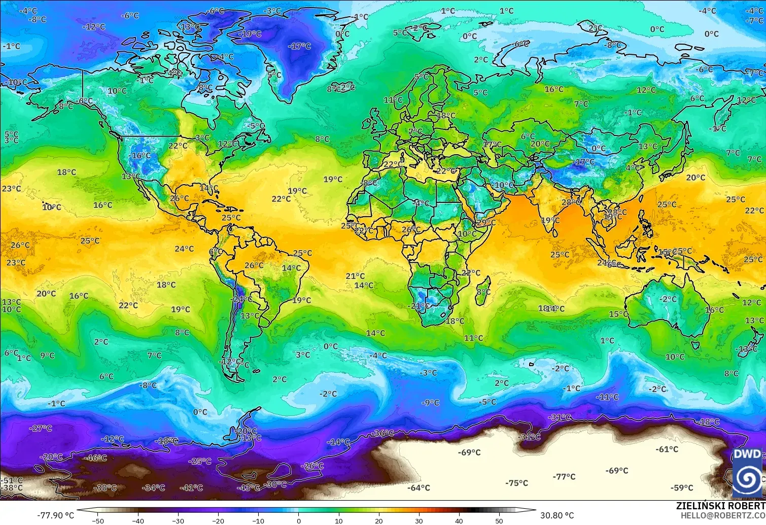 ICON modelo - Mundo, Punto de rocío a 2 m