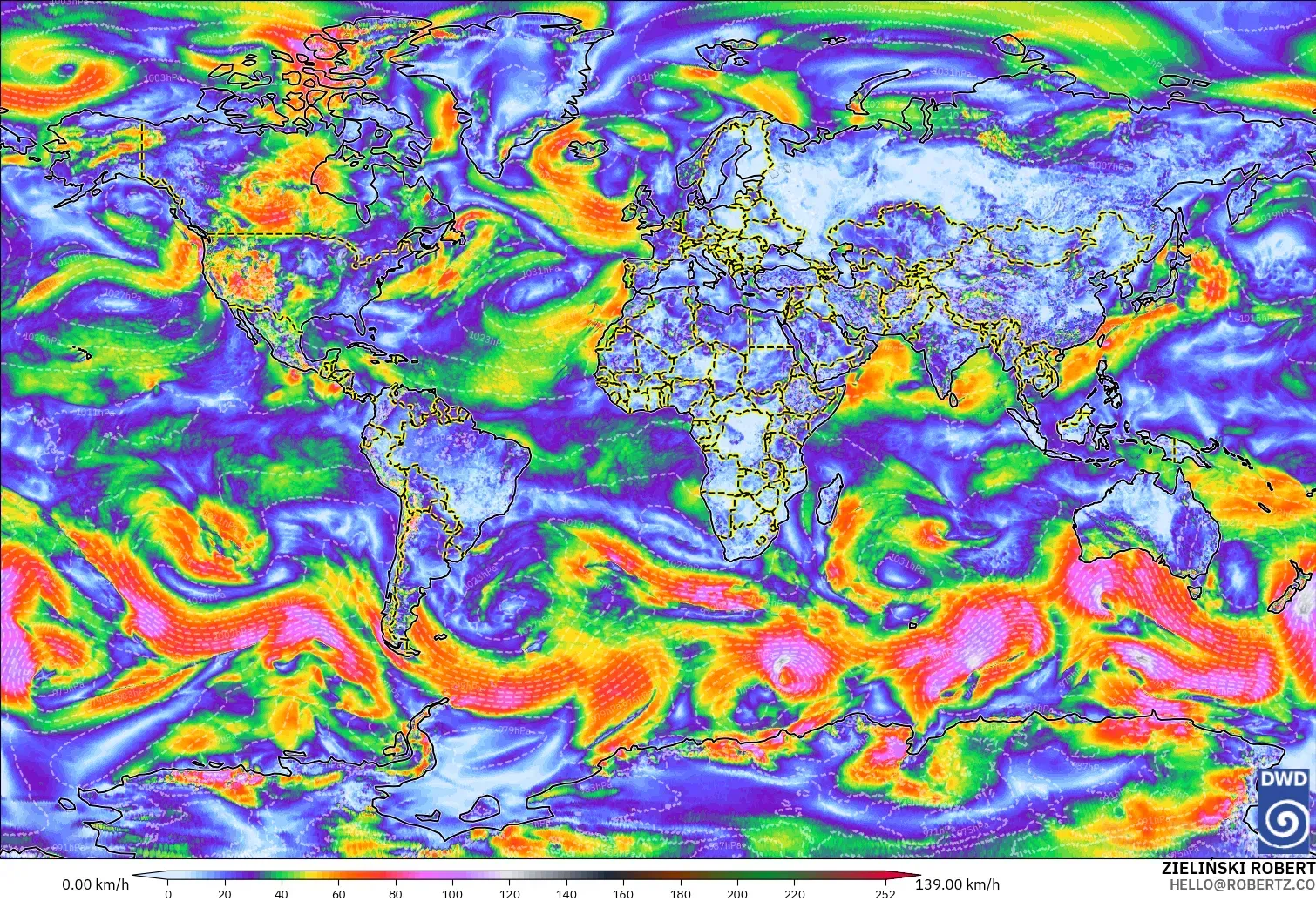 ICON modelo - Mundo, Ráfagas de viento