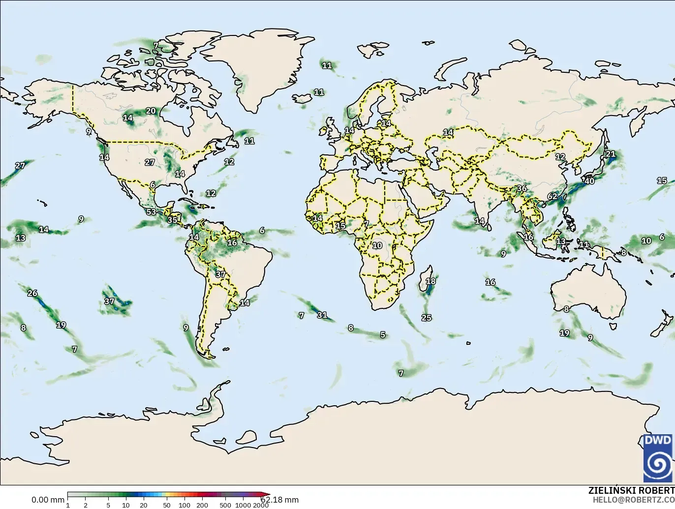 ICON modelo - Mundo, Acumulación de precipitación