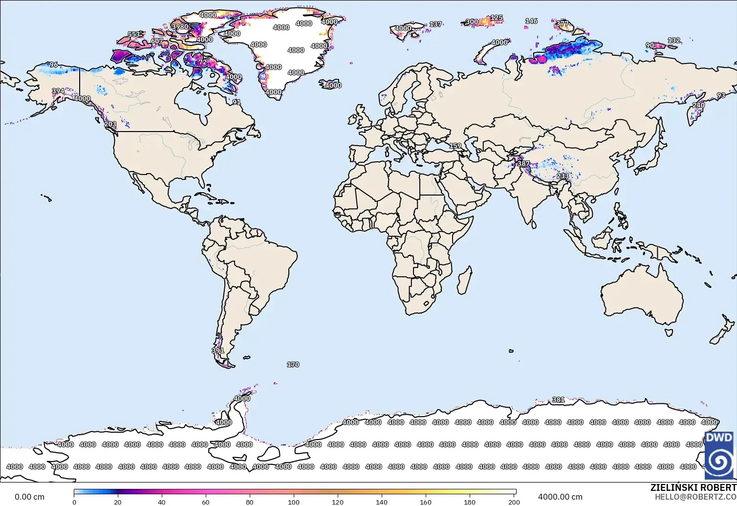 ICON modelo - Mundo, Profundidad de nieve
