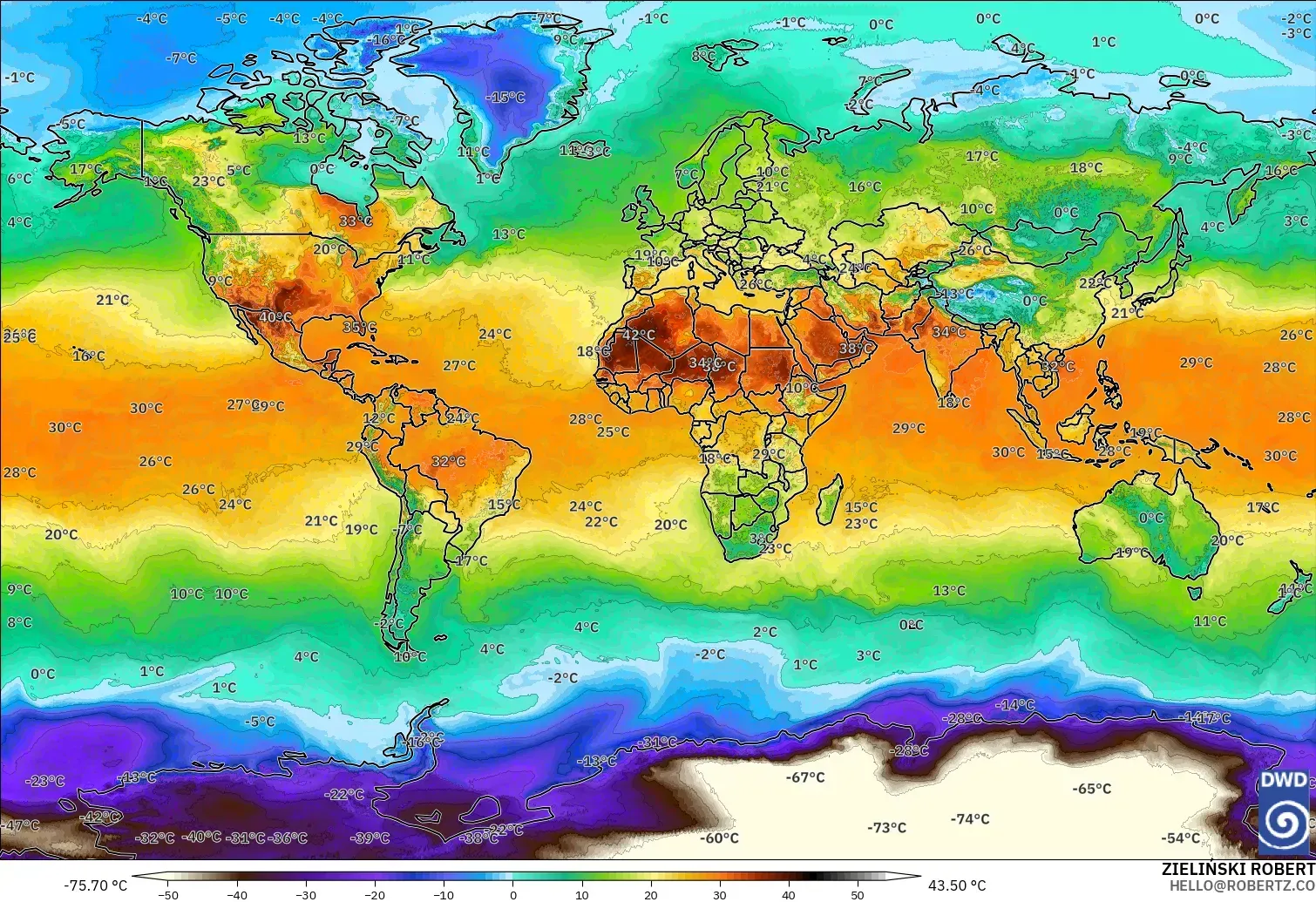 ICON modelo - Mundo, Temperatura a 2 m