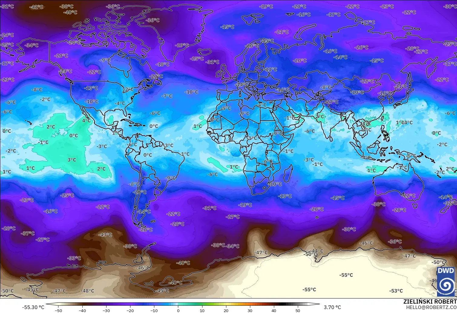 ICON modelo - Mundo, Temperatura a 500 hPa