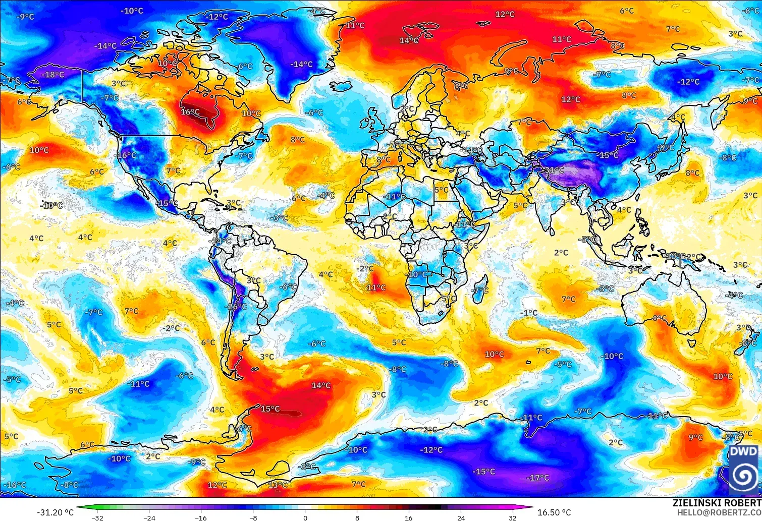 ICON modelo - Mundo, Anomalía de temperatura a 850 hPa