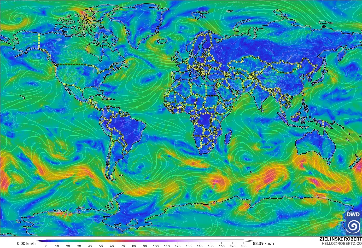 ICON modelo - Mundo, Viento a 10 m