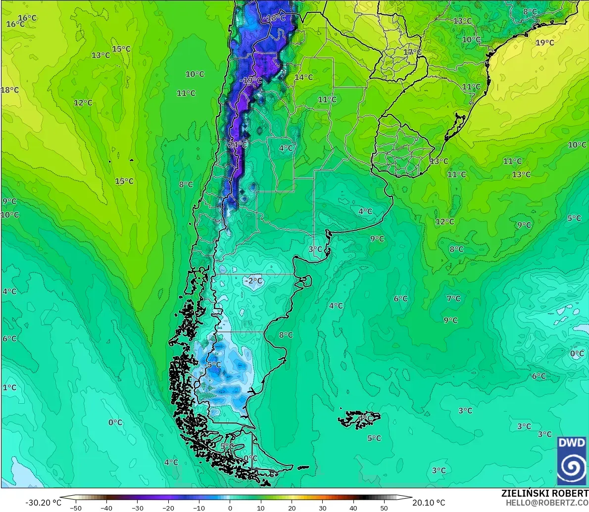 ICON modelo - Argentina, Punto de rocío a 2 m