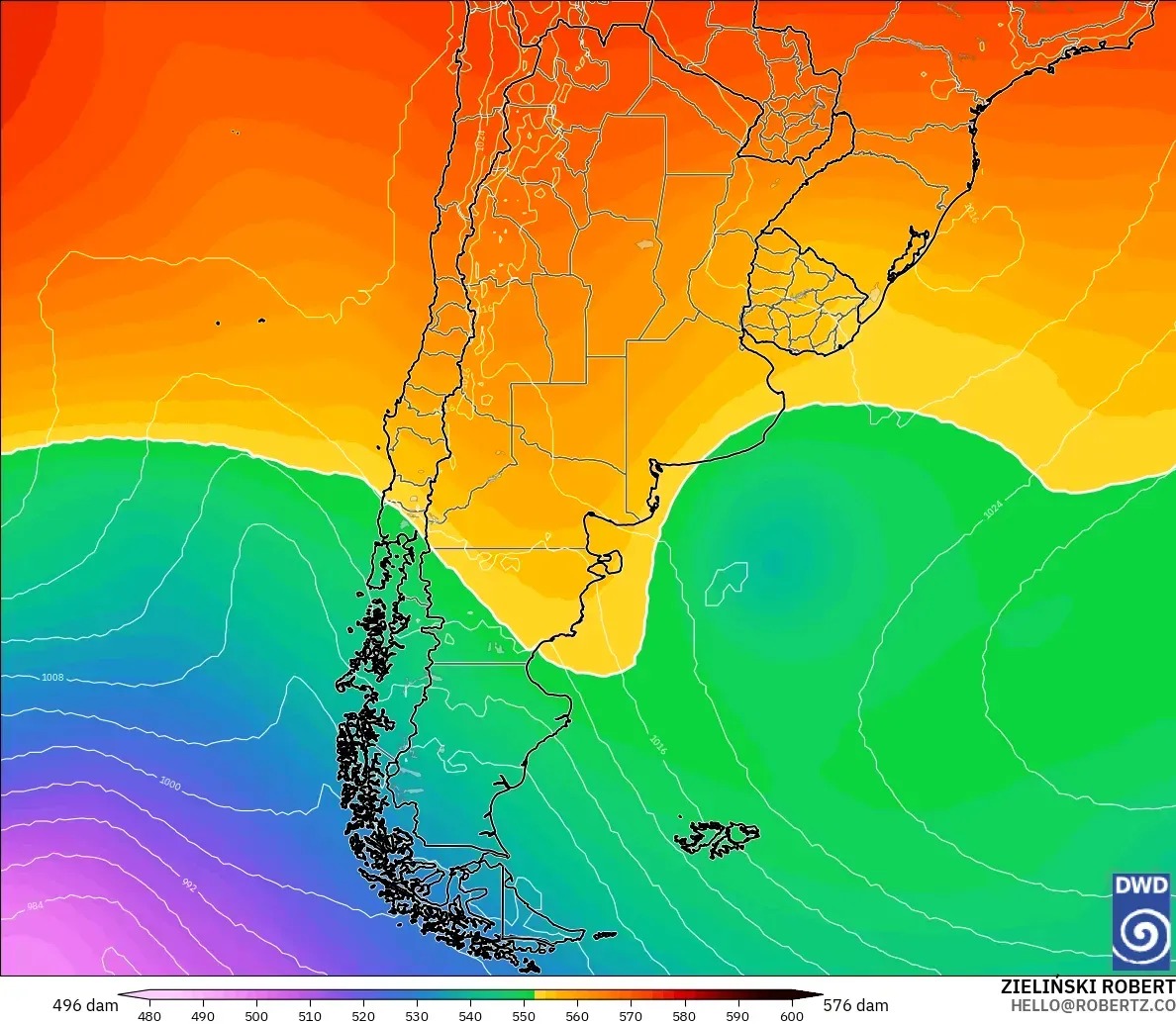 ICON modelo - Argentina, Altura geopotencial a 500 hPa
