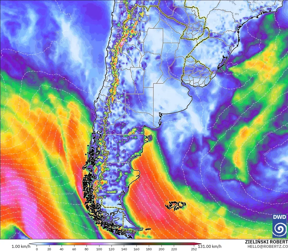 ICON modelo - Argentina, Ráfagas de Viento Máximas