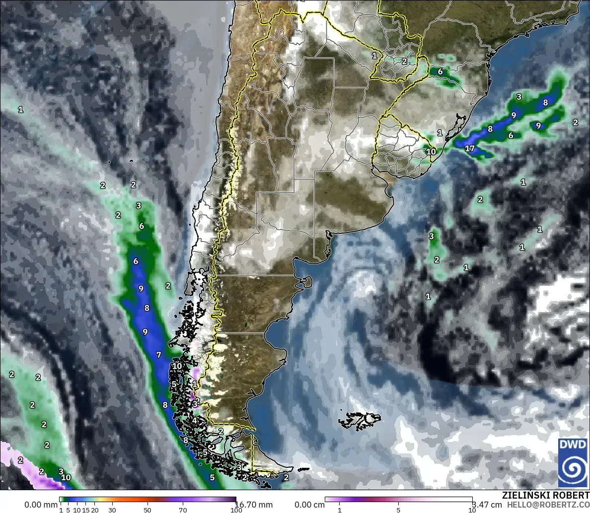 ICON modelo - Argentina, Precipitación, nubes y presión