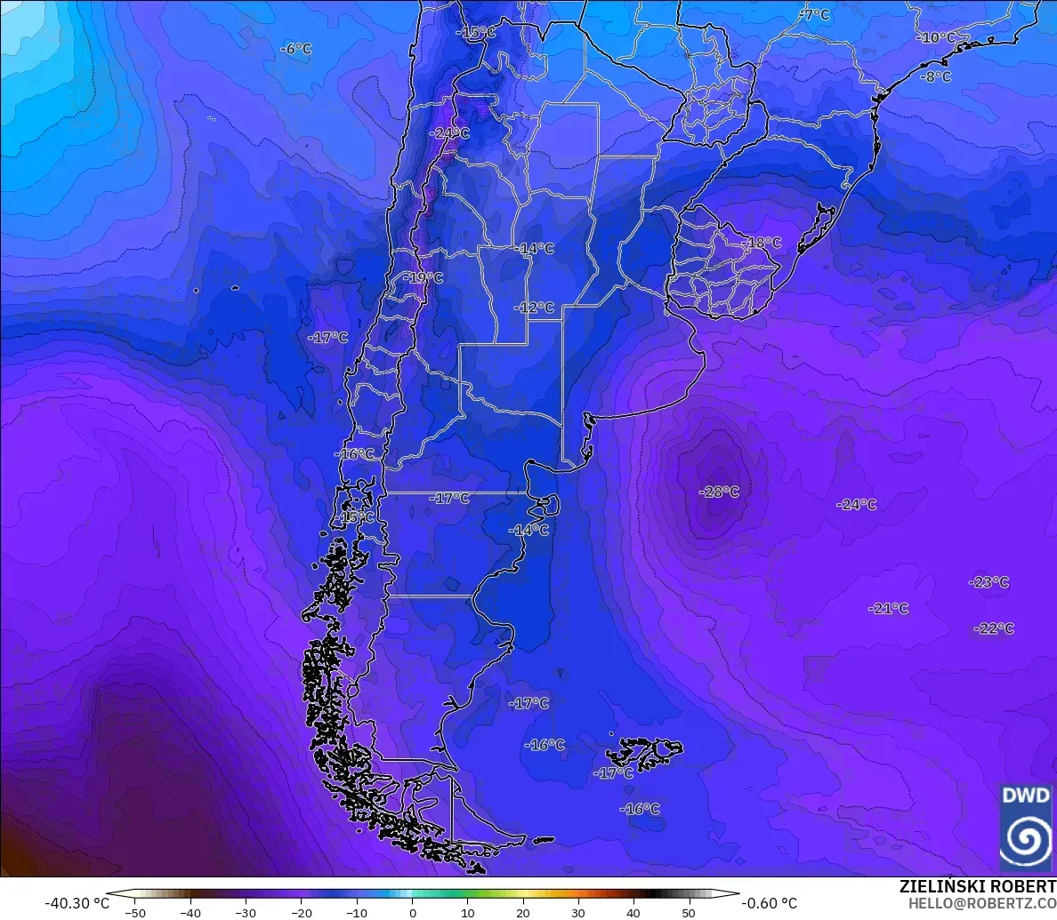 ICON modelo - Argentina, Temperatura a 500 hPa