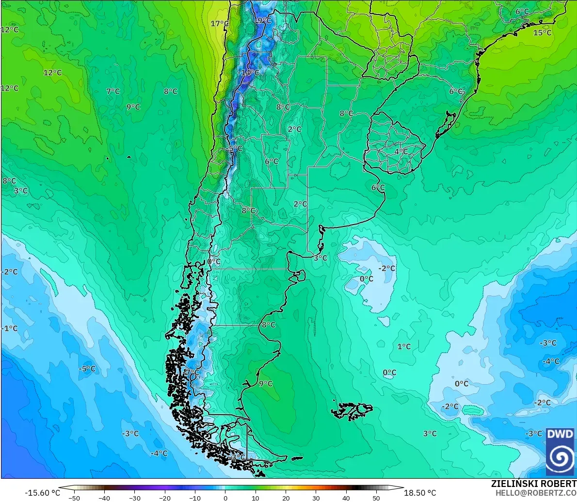 ICON modelo - Argentina, Temperatura a 850 hPa