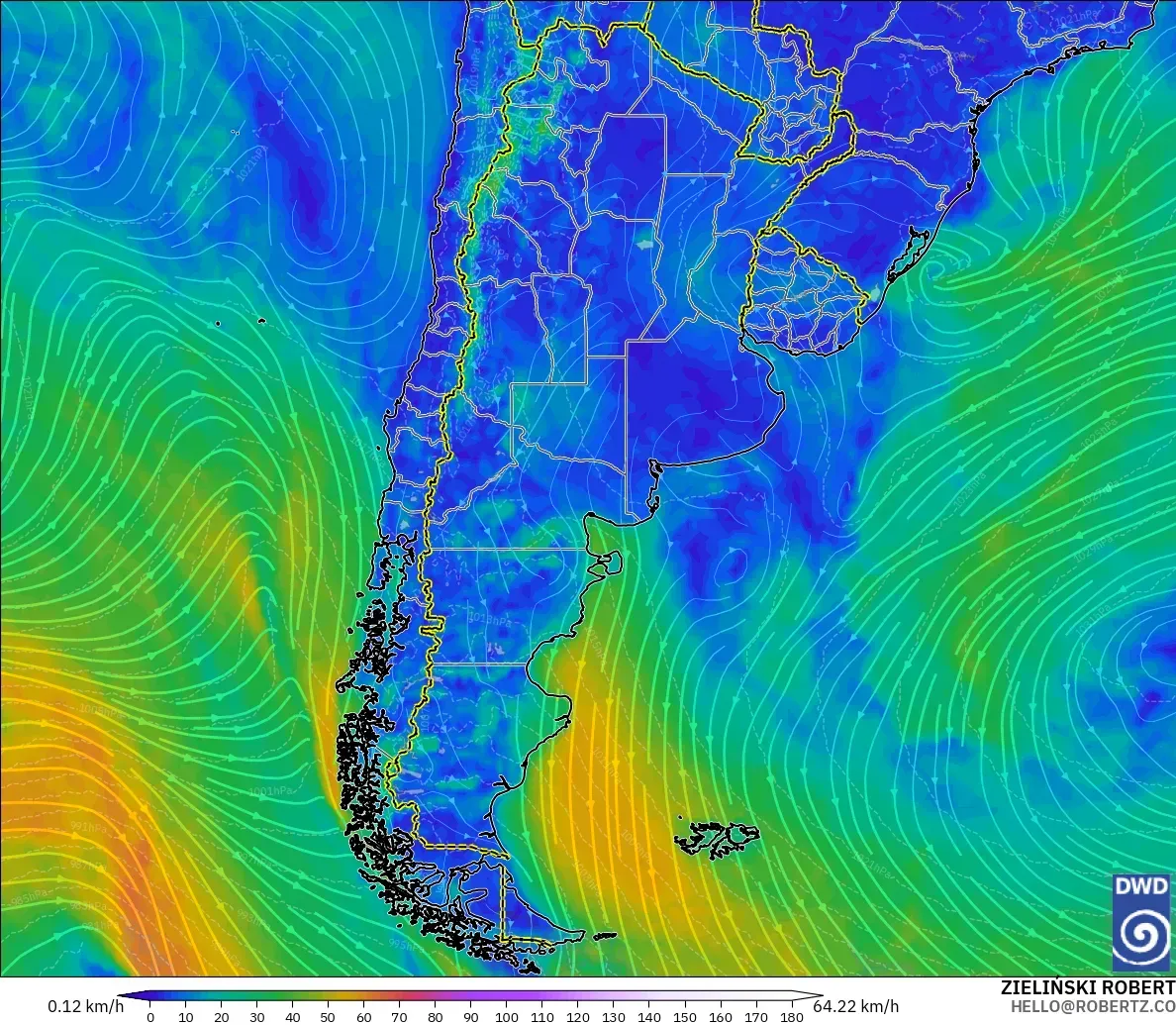 ICON modelo - Argentina, Viento a 10 m