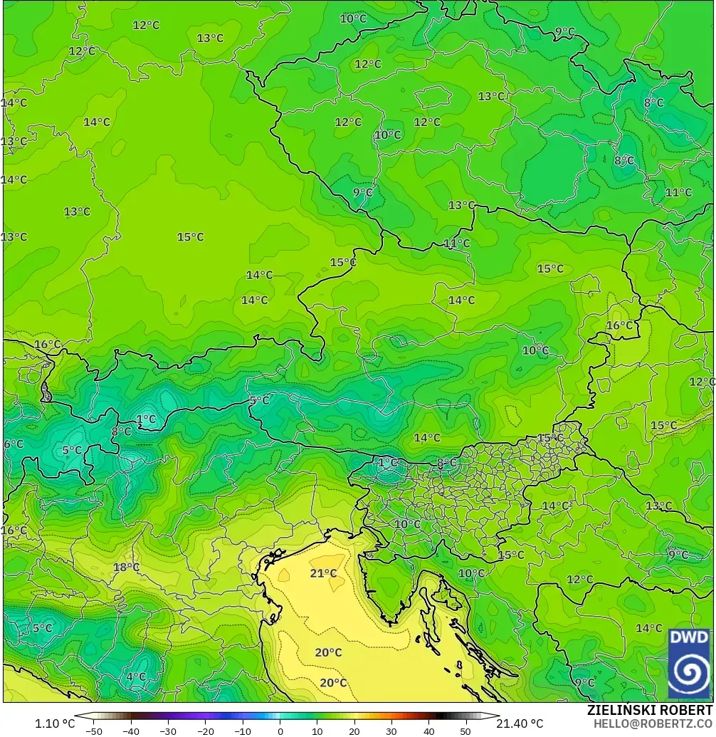 ICON modelo - Austria, Punto de rocío a 2 m