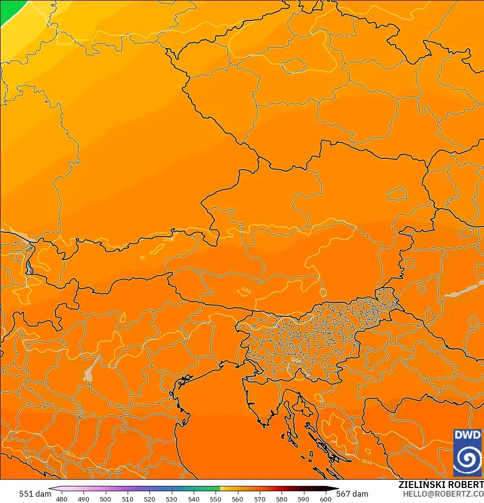 ICON modelo - Austria, Altura geopotencial a 500 hPa