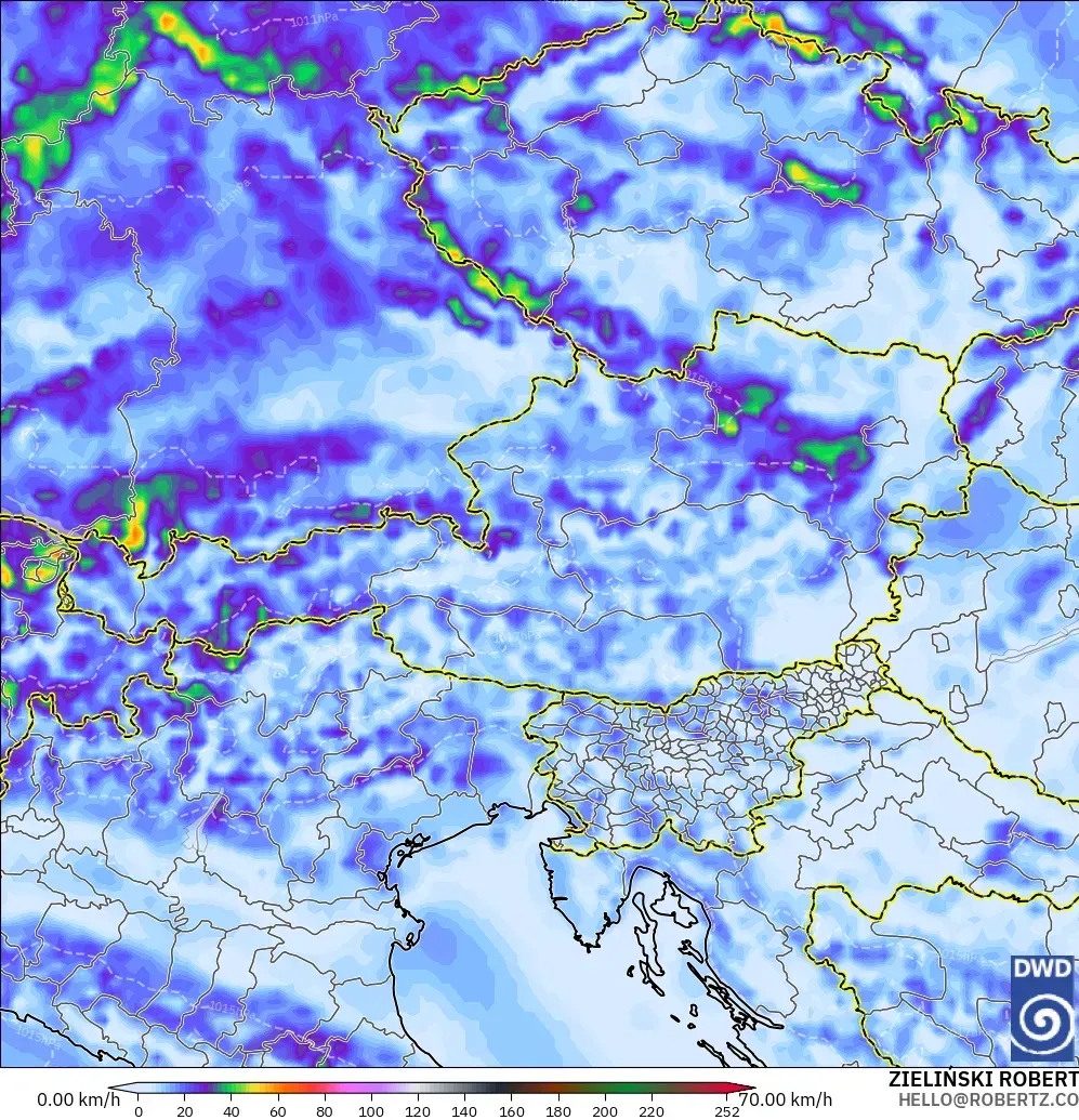 ICON modelo - Austria, Ráfagas de Viento Máximas