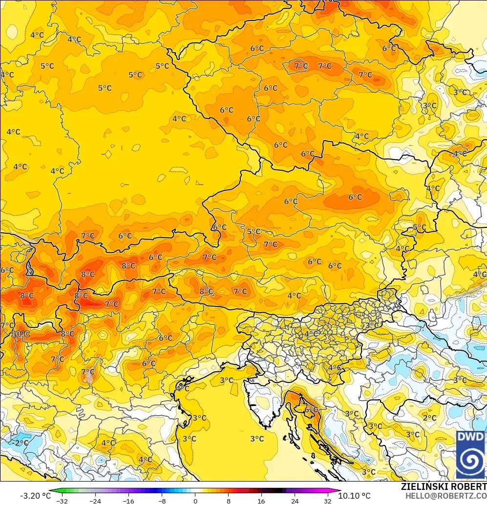 ICON modelo - Austria, Anomalía de temperatura a 2 m