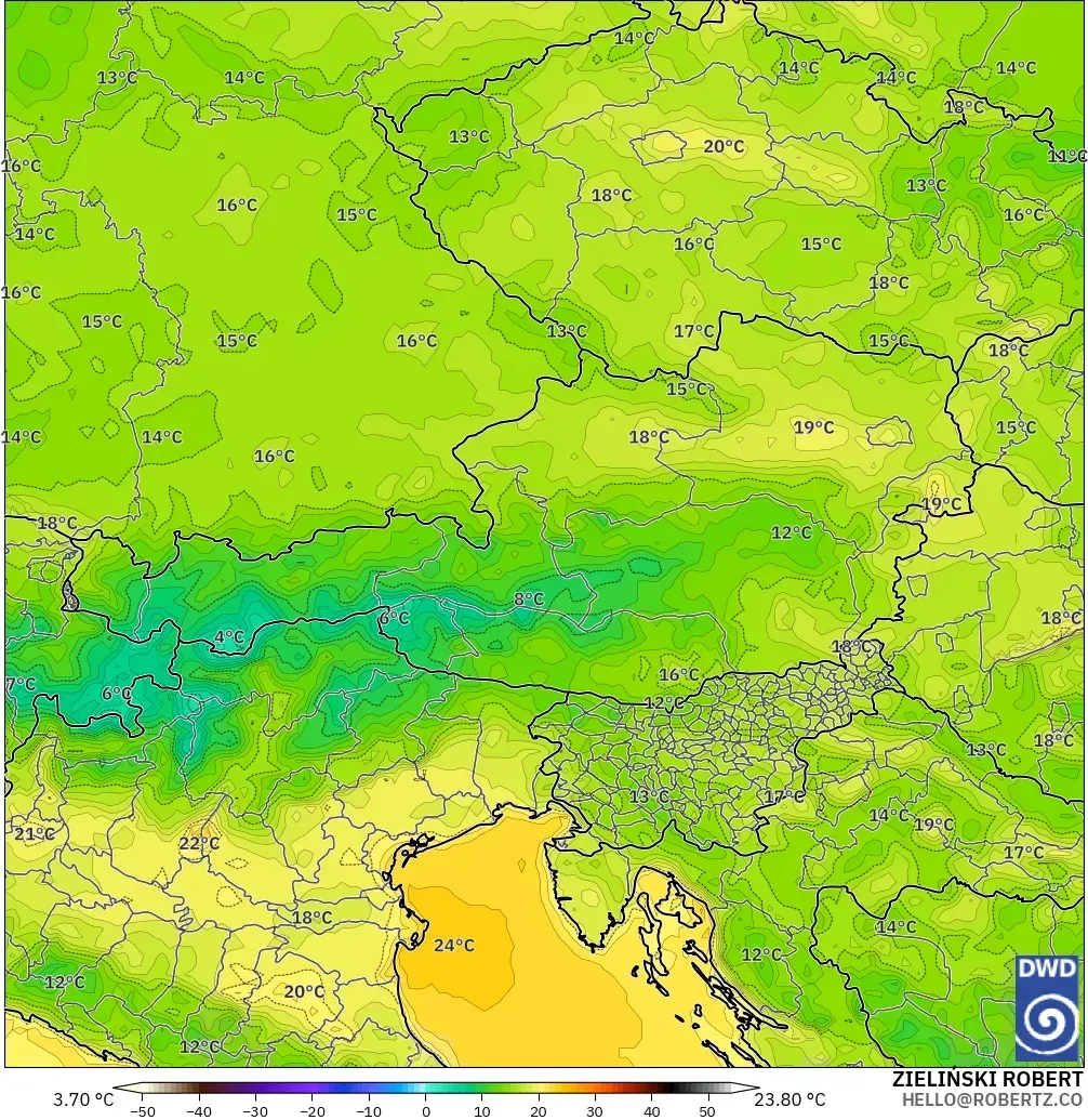 ICON modelo - Austria, Temperatura a 2 m