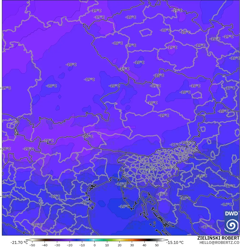 ICON modelo - Austria, Temperatura a 500 hPa