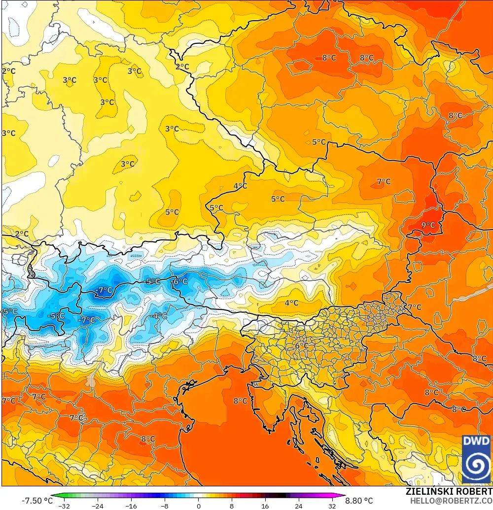 ICON modelo - Austria, Anomalía de temperatura a 850 hPa