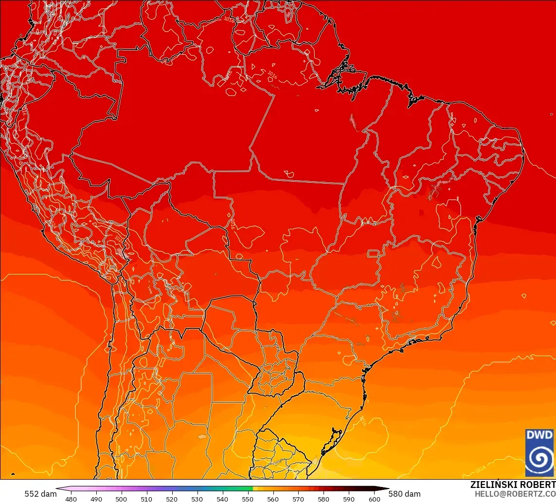 ICON modelo - Brasil, Altura geopotencial a 500 hPa