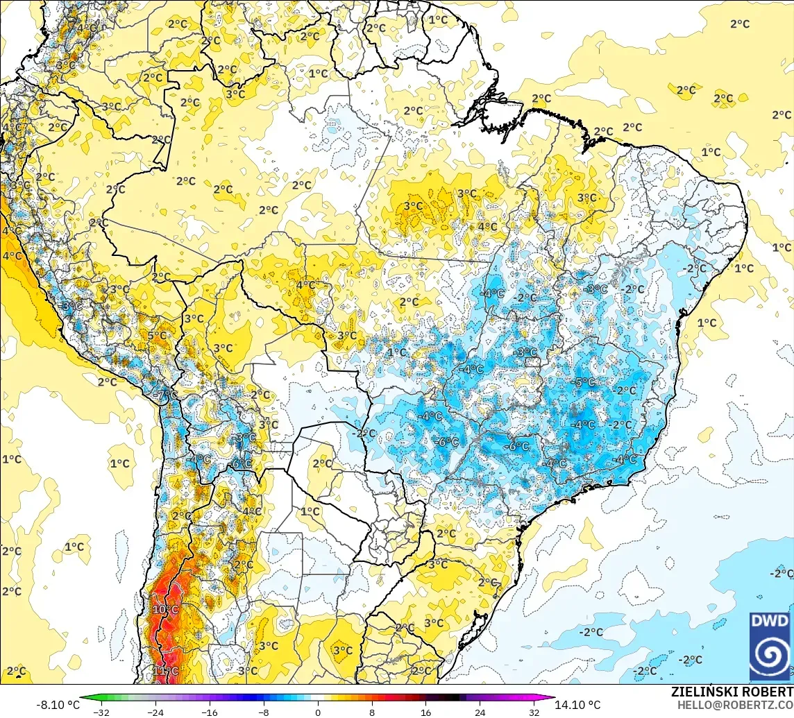 ICON modelo - Brasil, Anomalía de temperatura a 2 m