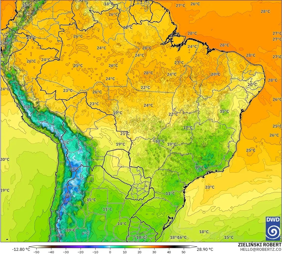 ICON modelo - Brasil, Temperatura a 2 m