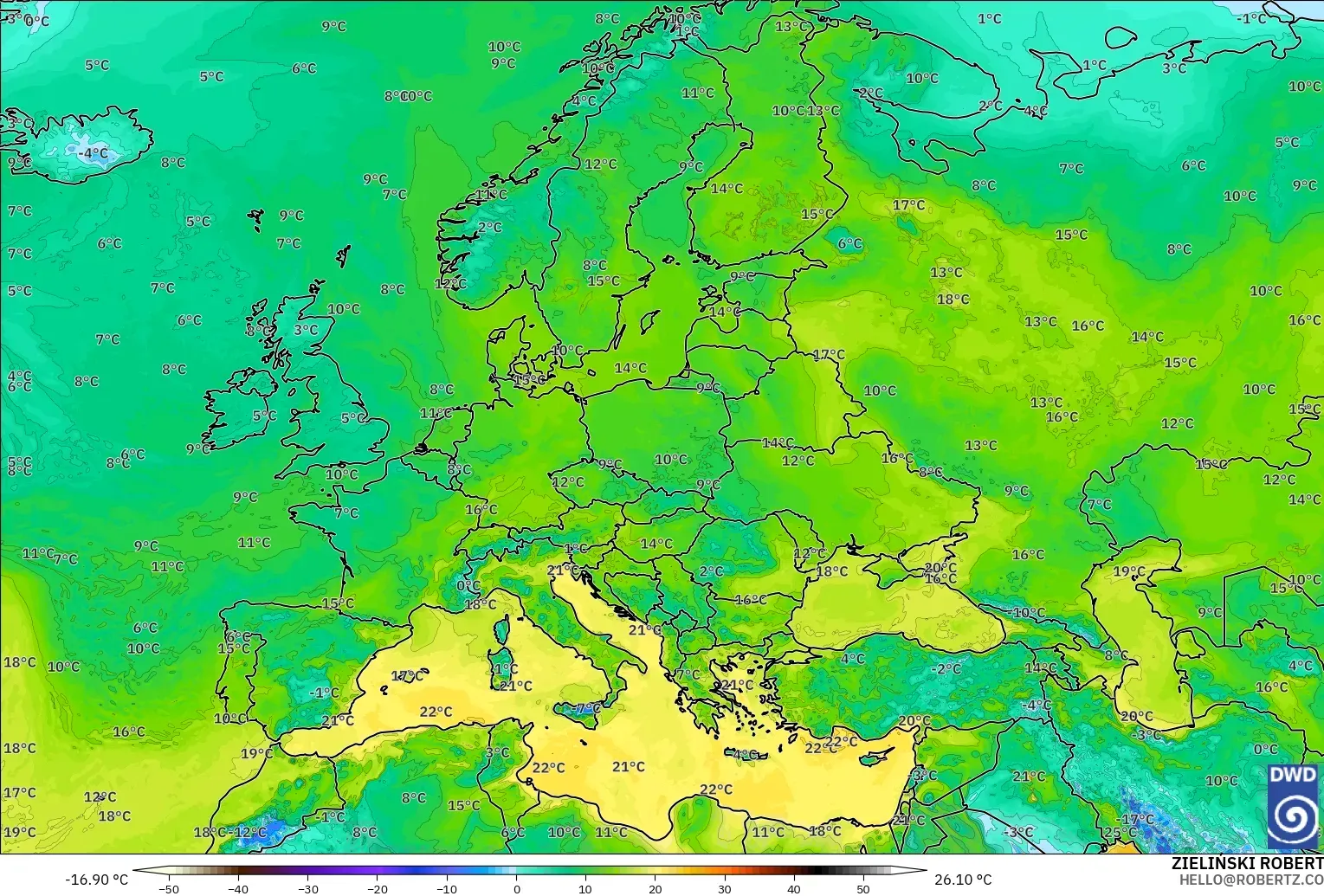 ICON modelo - Europa, Punto de rocío a 2 m