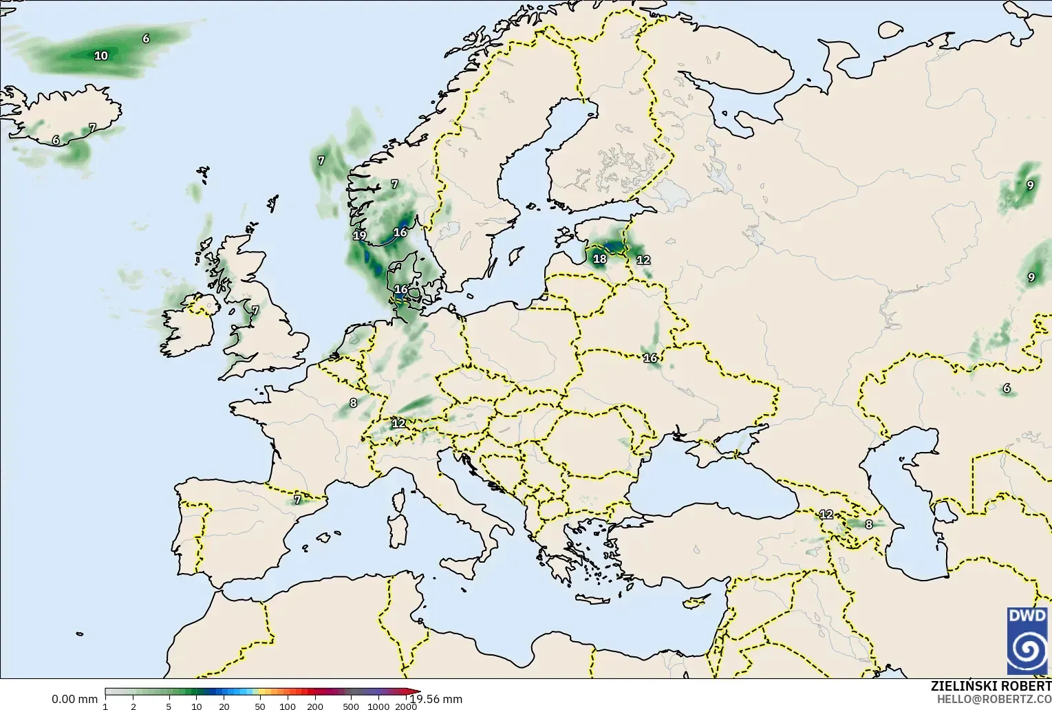 ICON modelo - Europa, Acumulación de precipitación