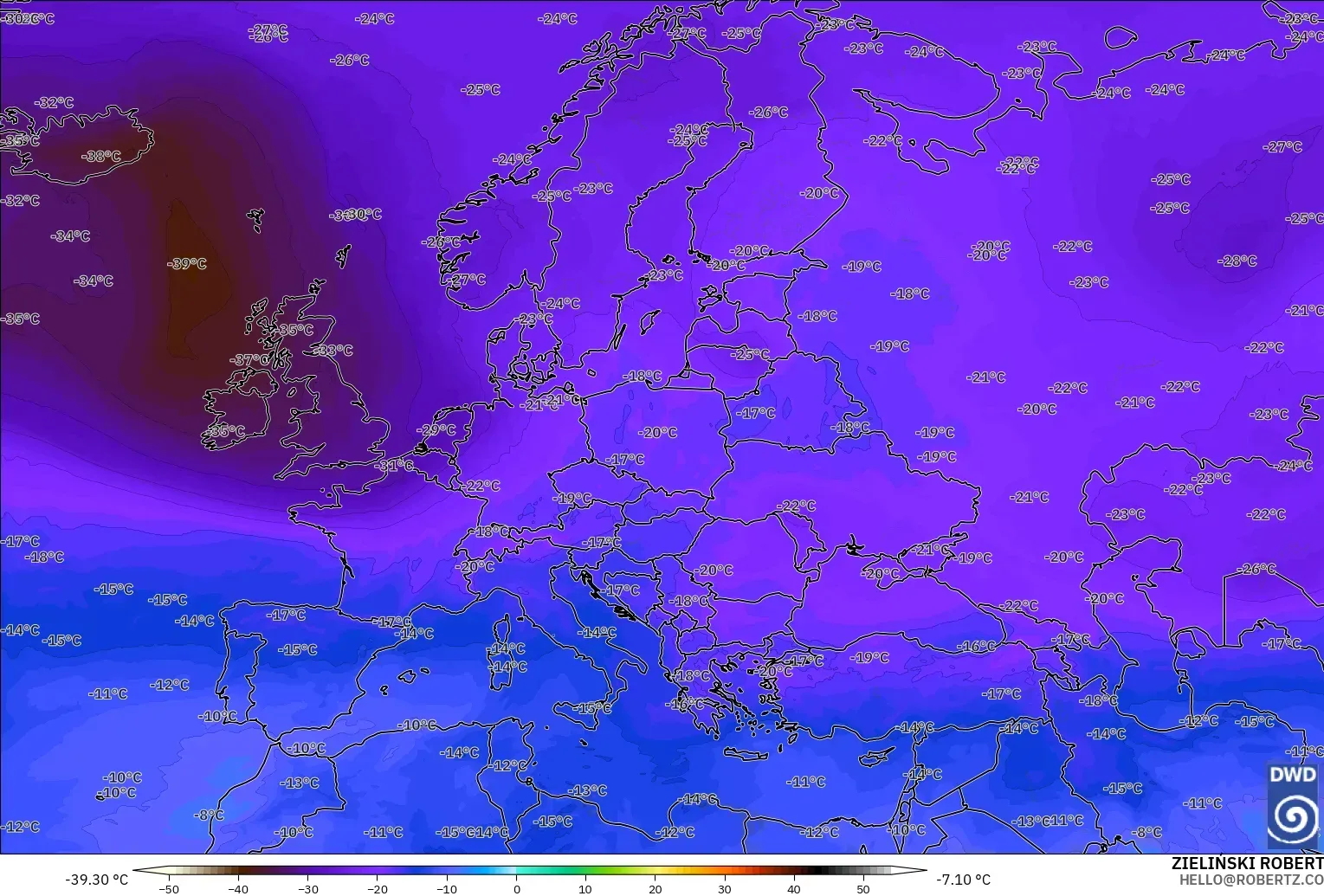 ICON modelo - Europa, Temperatura a 500 hPa