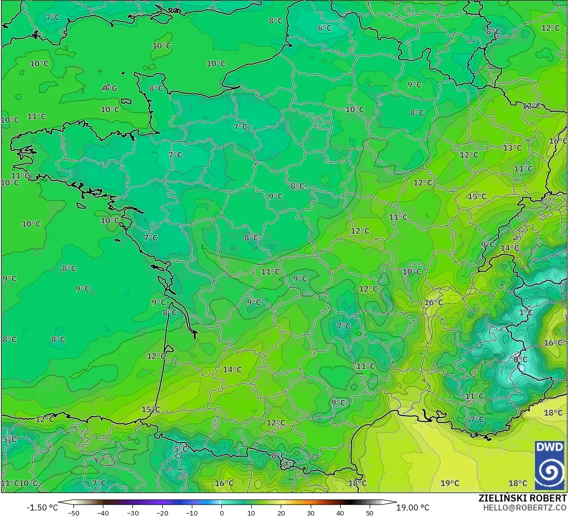 ICON modelo - Francia, Punto de rocío a 2 m