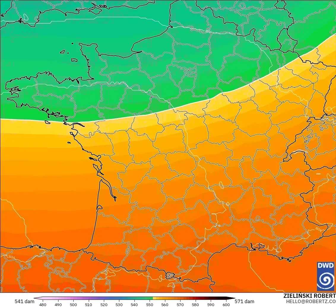 ICON modelo - Francia, Altura geopotencial a 500 hPa