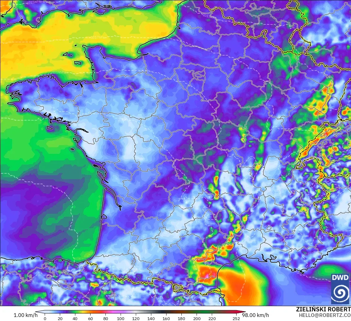 ICON modelo - Francia, Ráfagas de viento