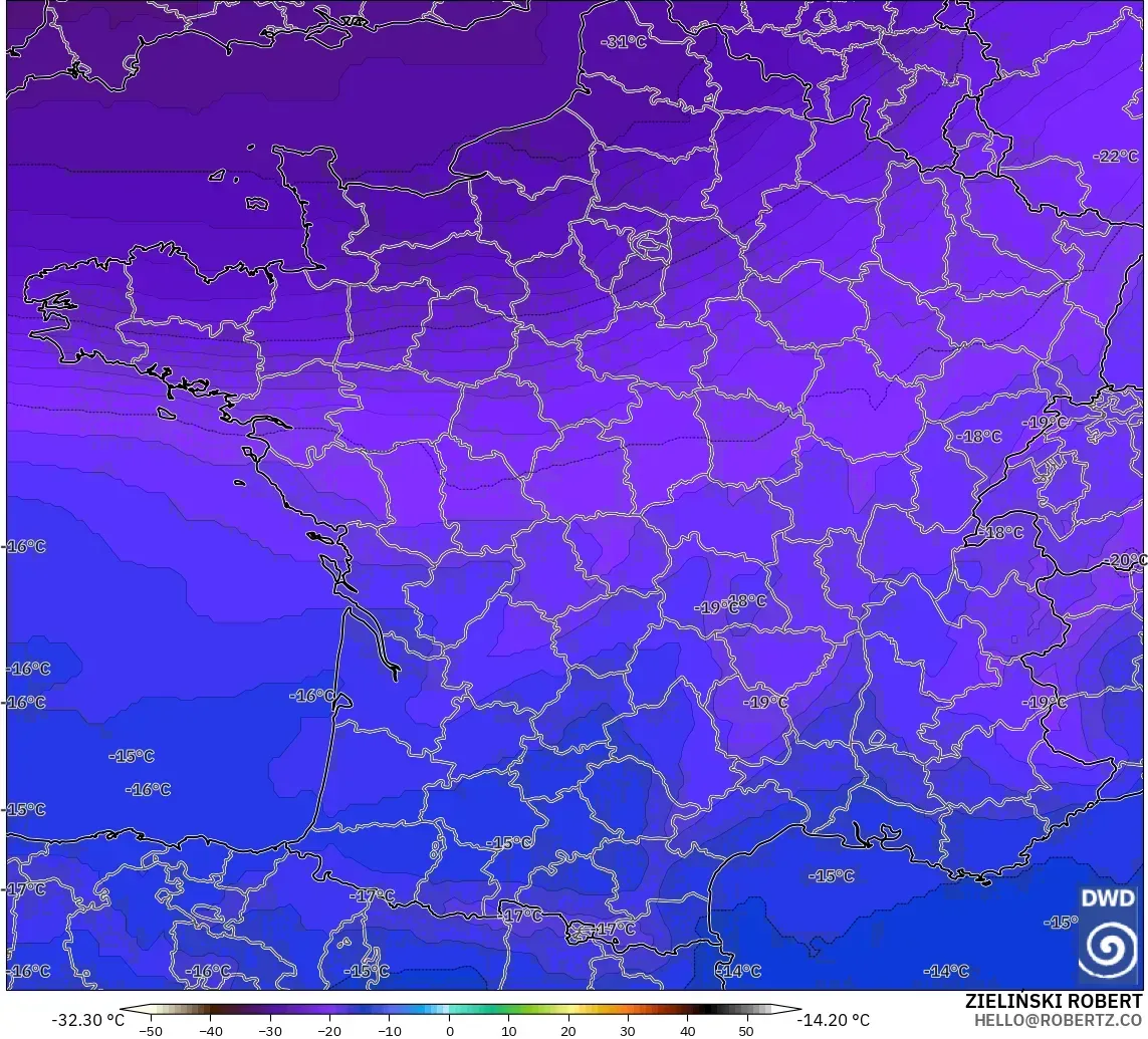 ICON modelo - Francia, Temperatura a 500 hPa