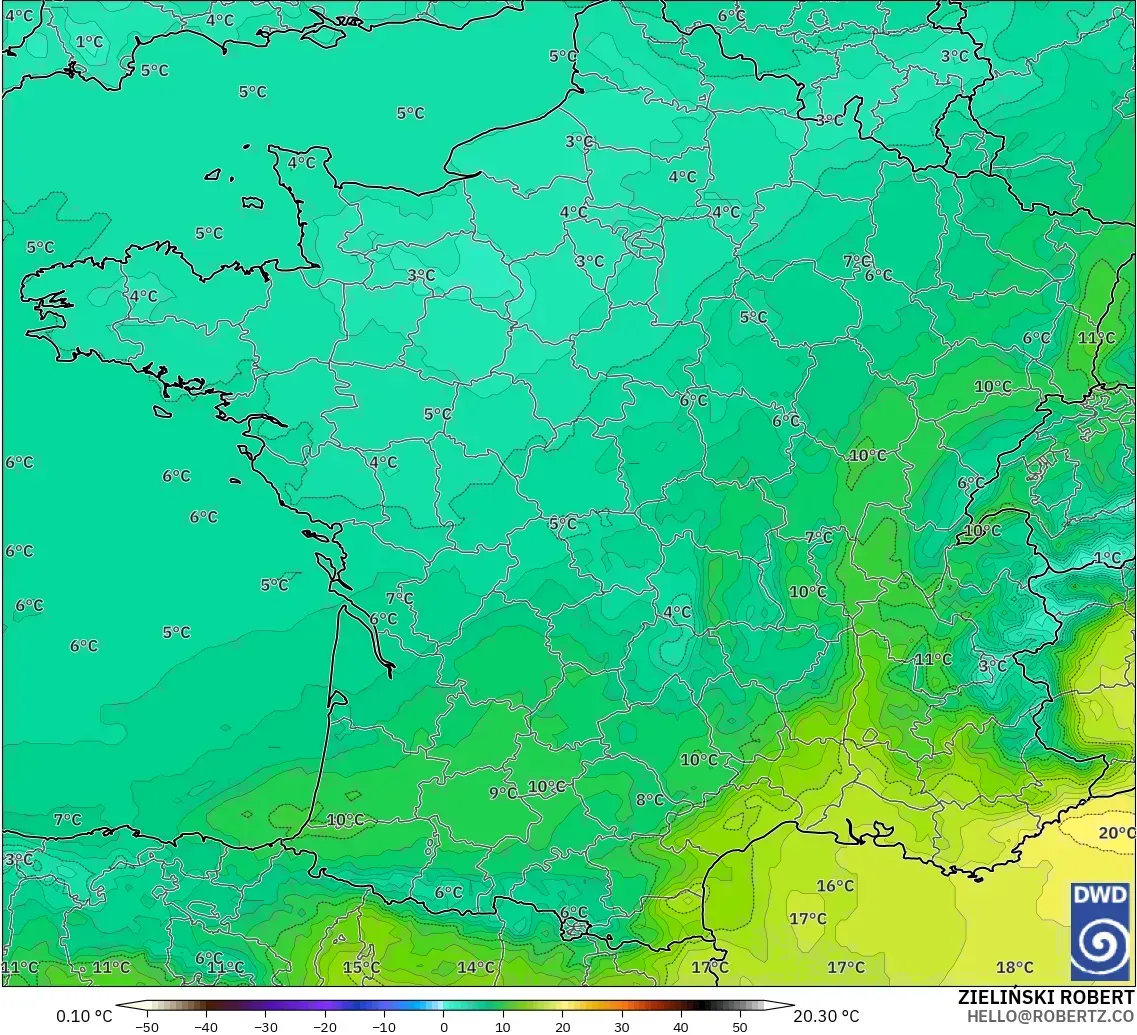 ICON modelo - Francia, Temperatura a 850 hPa