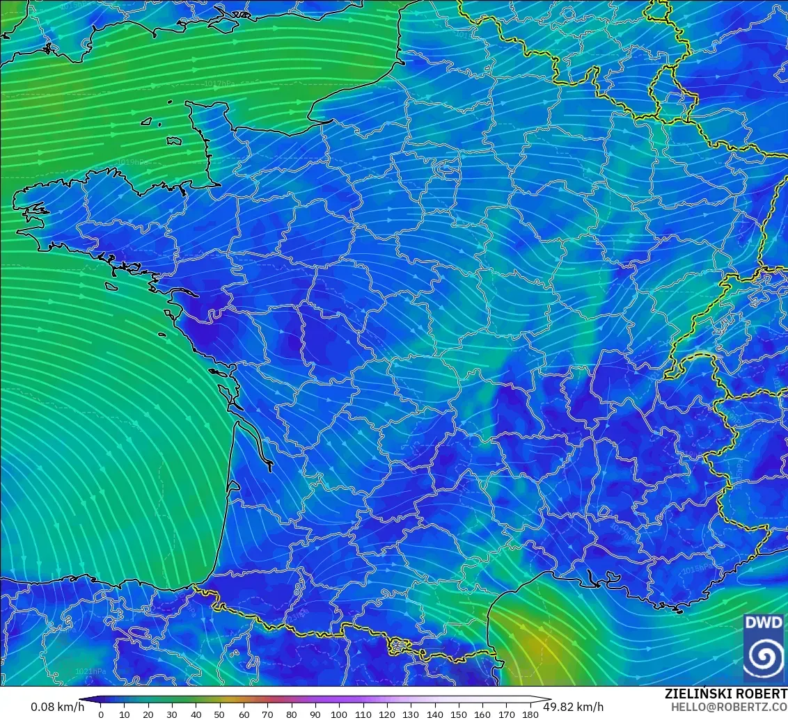 ICON modelo - Francia, Viento a 10 m