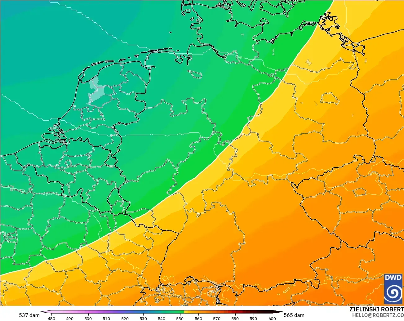 ICON modelo - Alemania, Altura geopotencial a 500 hPa