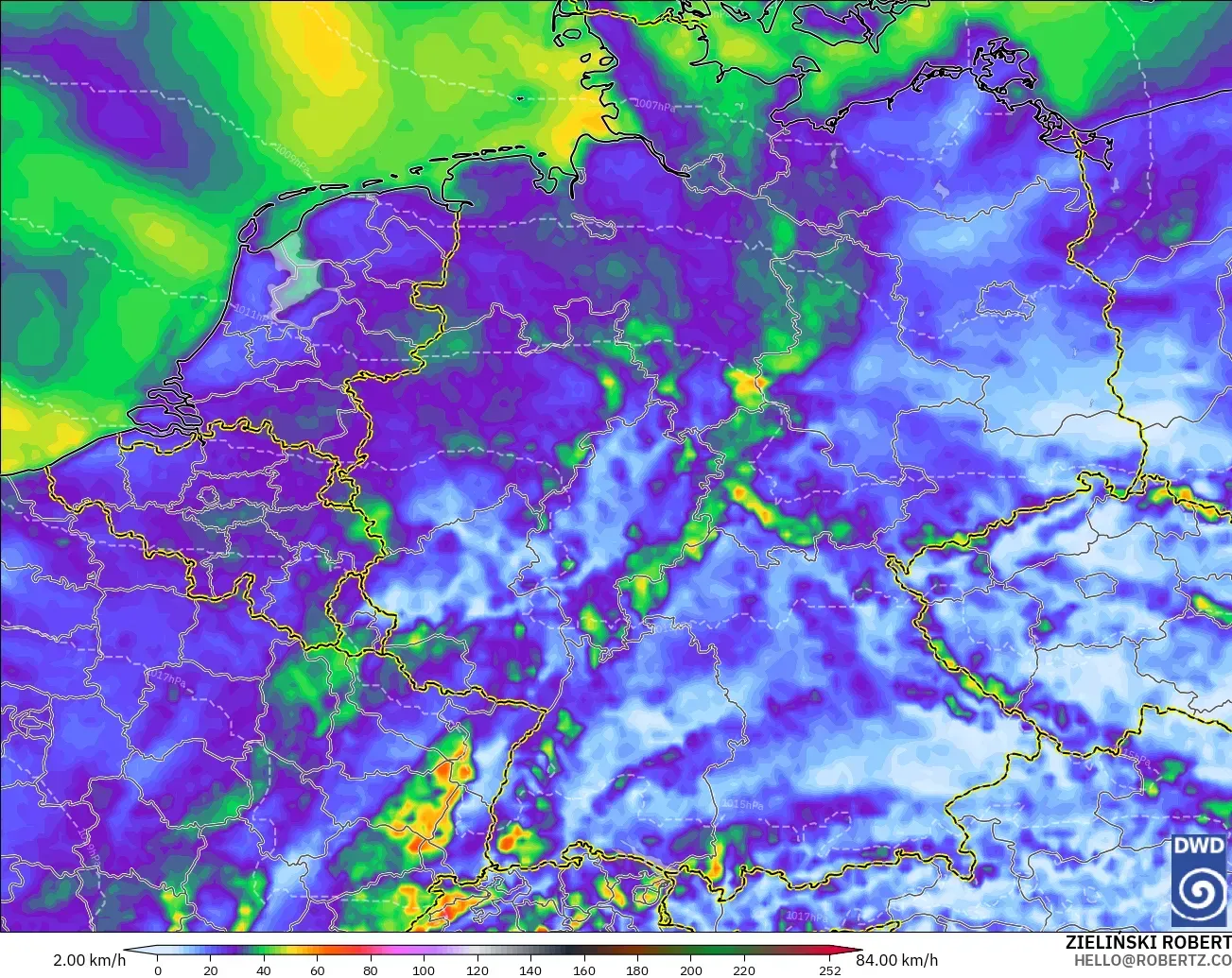 ICON modelo - Alemania, Ráfagas de viento
