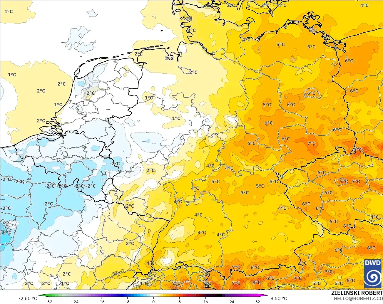 ICON modelo - Alemania, Anomalía de temperatura a 2 m