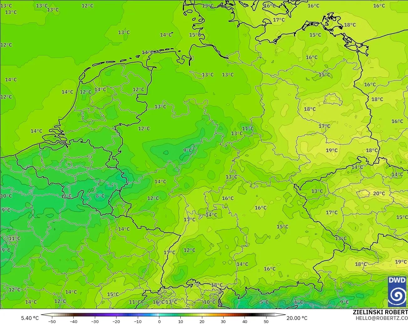 ICON modelo - Alemania, Temperatura a 2 m