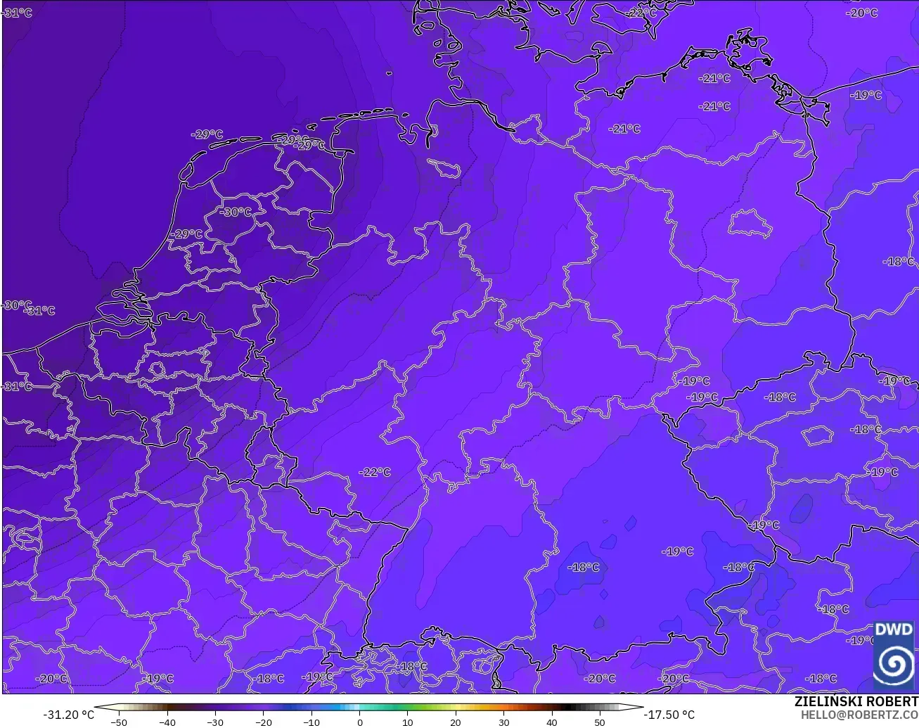 ICON modelo - Alemania, Temperatura a 500 hPa
