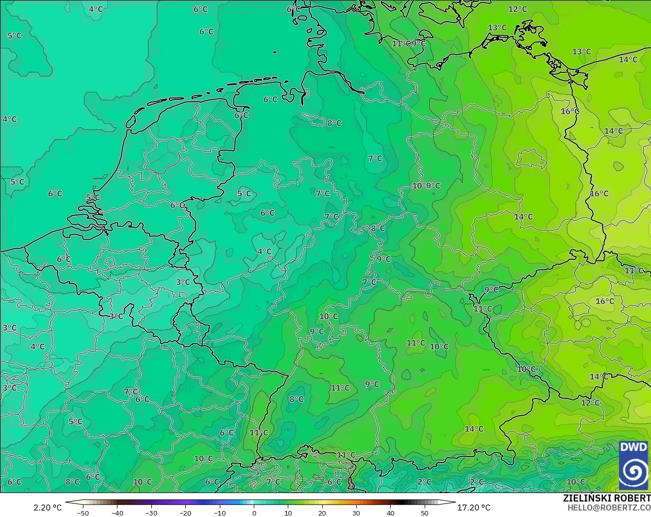 ICON modelo - Alemania, Temperatura a 850 hPa