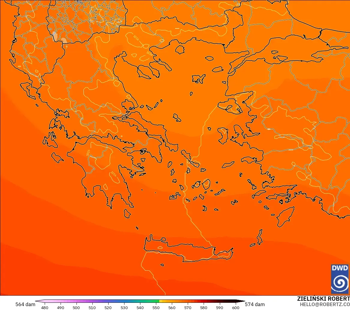 ICON modelo - Grecia, Altura geopotencial a 500 hPa