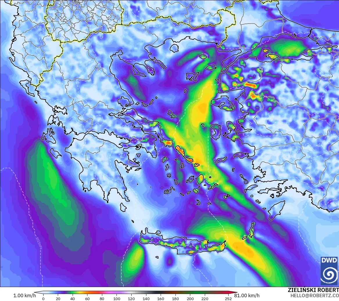 ICON modelo - Grecia, Ráfagas de Viento Máximas
