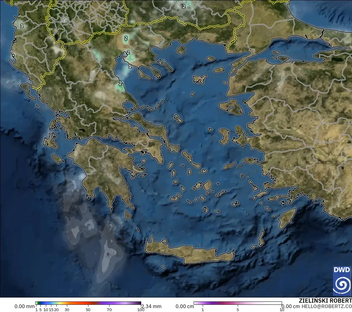 ICON modelo - Grecia, Precipitación, nubes y presión