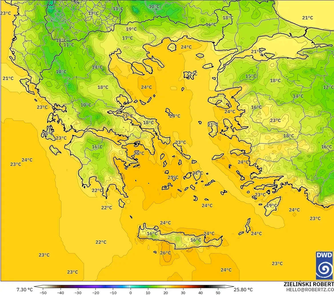 ICON modelo - Grecia, Temperatura a 2 m