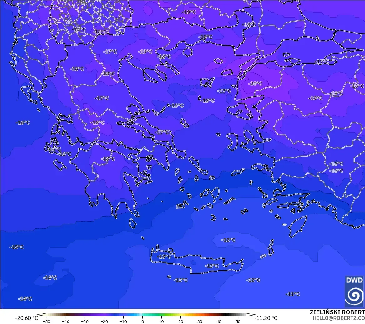 ICON modelo - Grecia, Temperatura a 500 hPa