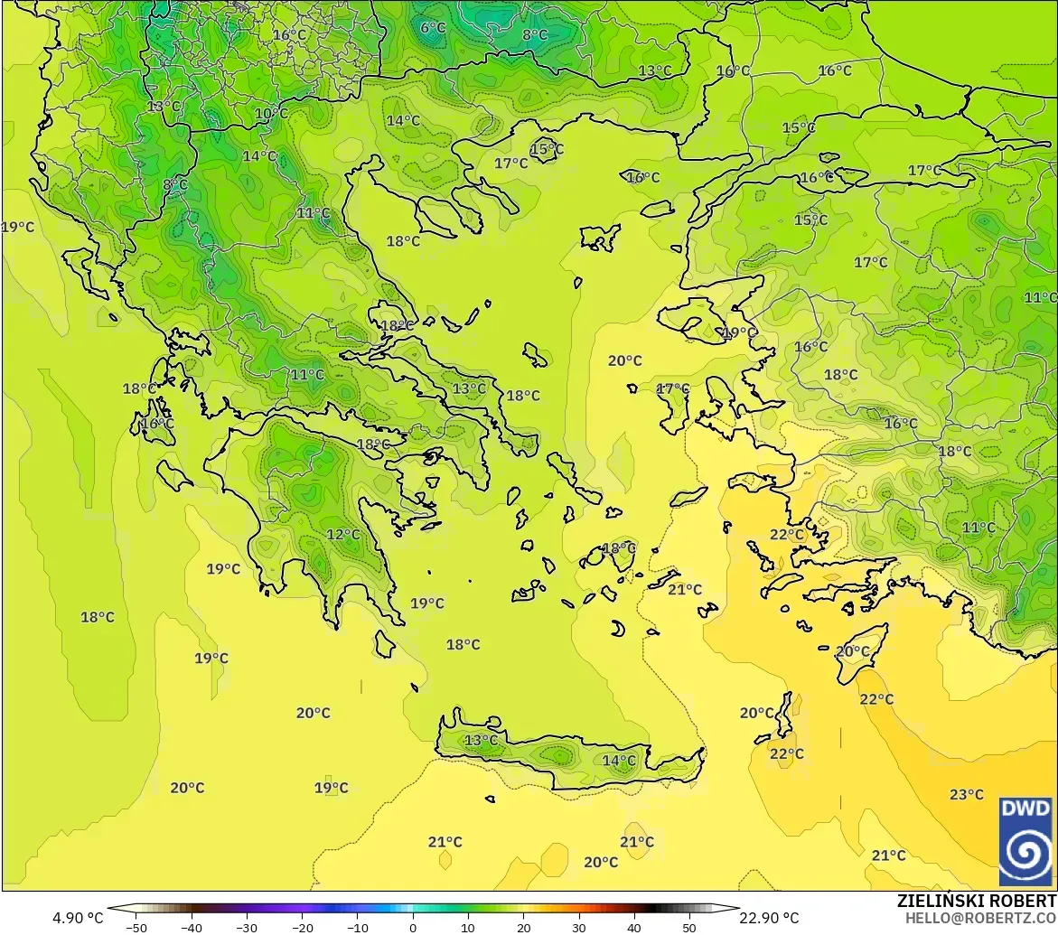 ICON modelo - Grecia, Temperatura a 850 hPa
