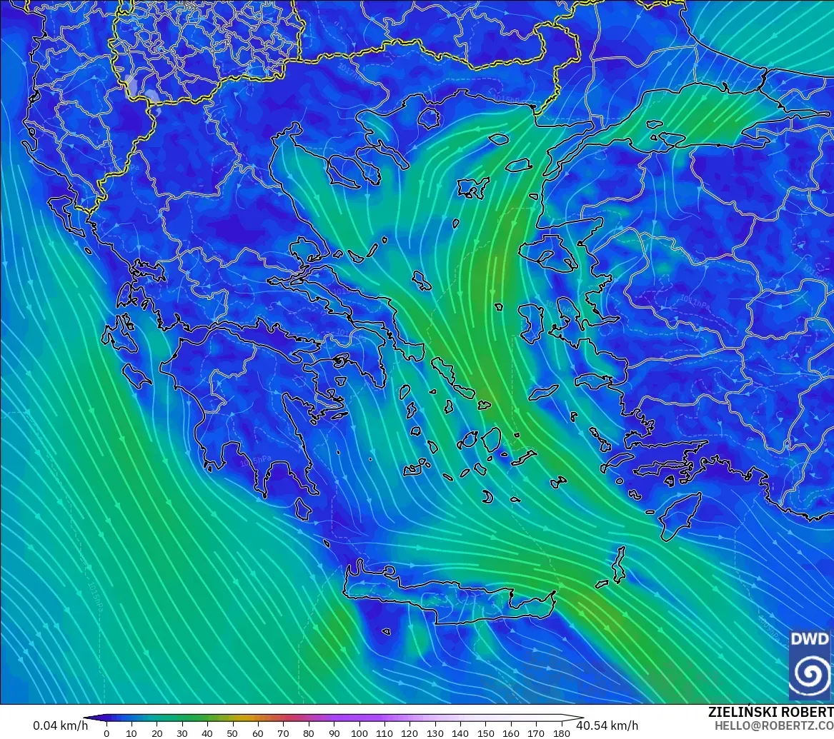 ICON modelo - Grecia, Viento a 10 m