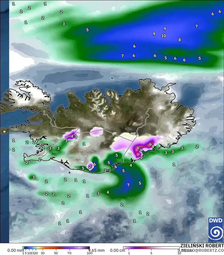 ICON modelo - Islandia, Precipitación, nubes y presión