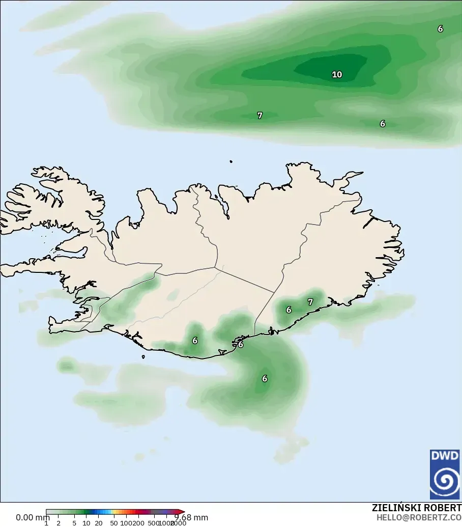 ICON modelo - Islandia, Acumulación de precipitación
